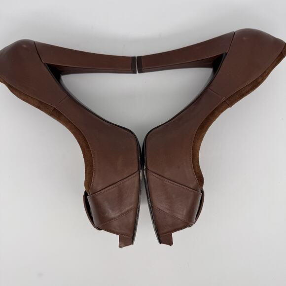 Pura Lopez Womens Leather Buckle Heel Shoes Size US 9 Brown Open Toe Y2K Office - Picture 7 of 11